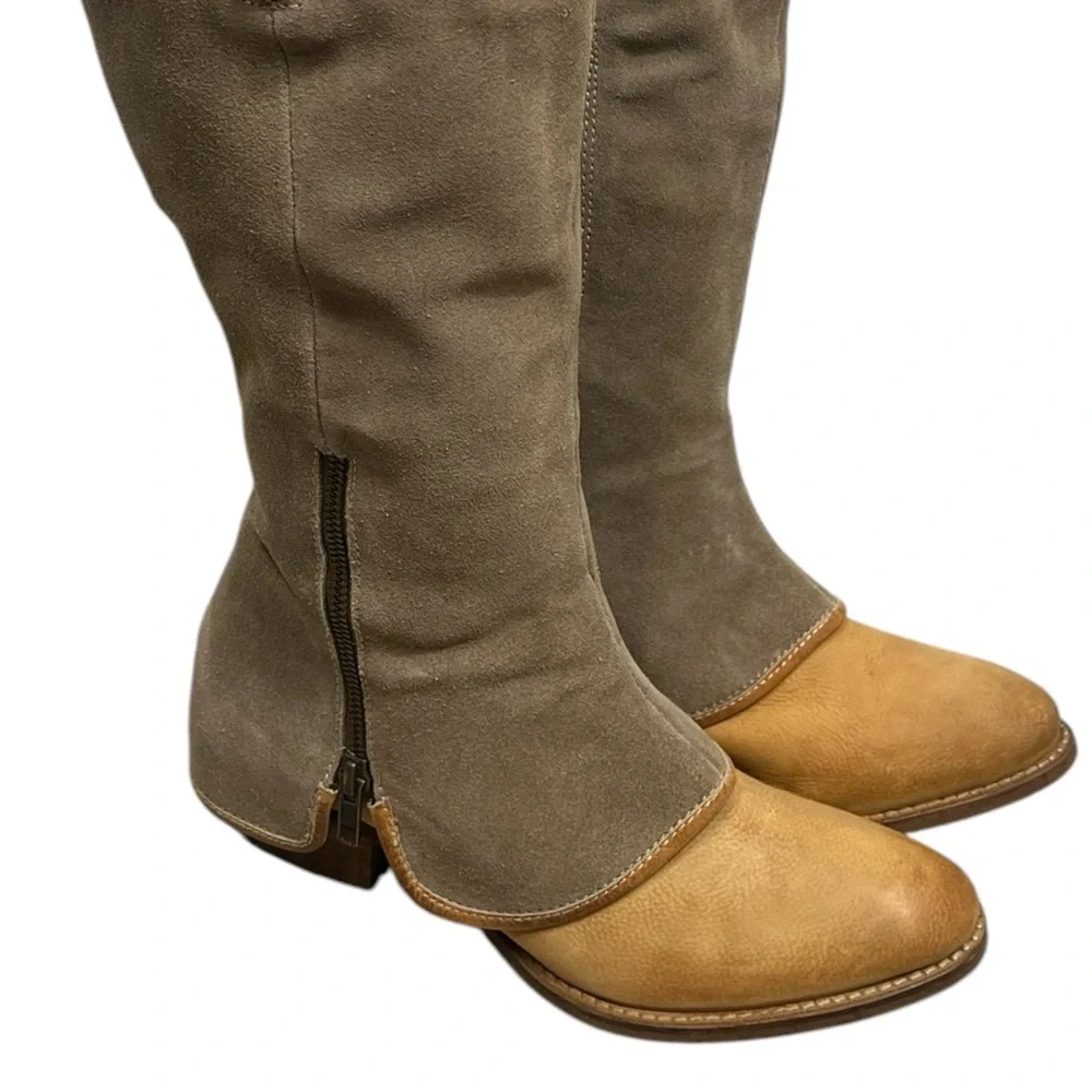 Diba True Santa Cruza Suede and Leather knee high boots dust gray cognac tan 8.5 - Picture 4 of 14